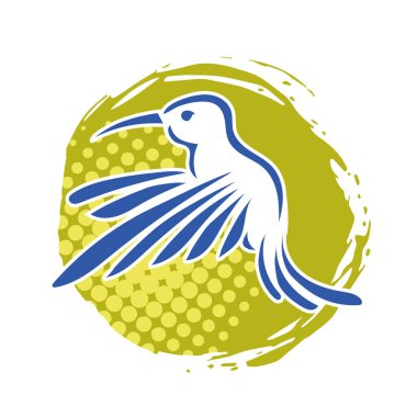 Rozet şeklindeki küçük kuşun çizgi çizimi. Logo için geometrik şekilli güvercin çizimi.