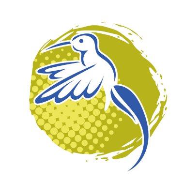 Rozet şeklindeki küçük kuşun çizgi çizimi. Logo için geometrik şekilli güvercin çizimi.