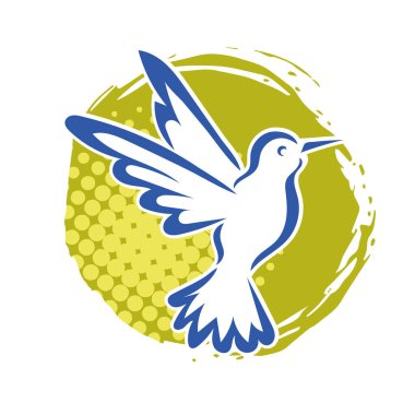 Rozet şeklindeki küçük kuşun çizgi çizimi. Logo için geometrik şekilli güvercin çizimi.