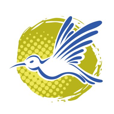 Rozet şeklindeki küçük kuşun çizgi çizimi. Logo için geometrik şekilli güvercin çizimi.