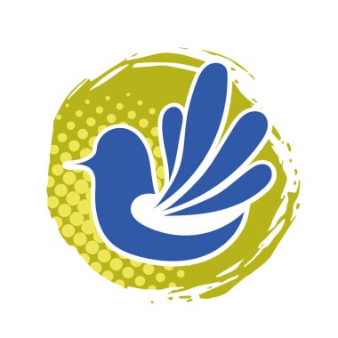 Rozet şeklinde şekillendirilmiş küçük kuş silueti. Logo için geometrik şekilli küçük bir güvercin çizimi.