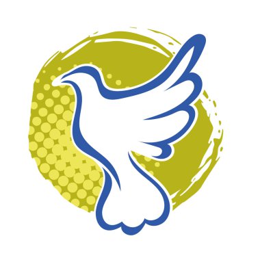 Rozet şeklindeki küçük kuşun çizgi çizimi. Logo için geometrik şekilli güvercin çizimi.