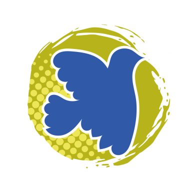 Rozet şeklinde şekillendirilmiş küçük kuş silueti. Logo için geometrik şekilli küçük bir güvercin çizimi.