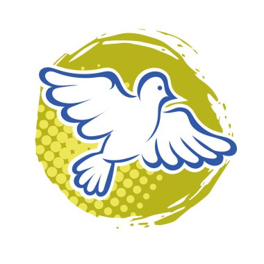 Rozet şeklindeki küçük kuşun çizgi çizimi. Logo için geometrik şekilli güvercin çizimi.