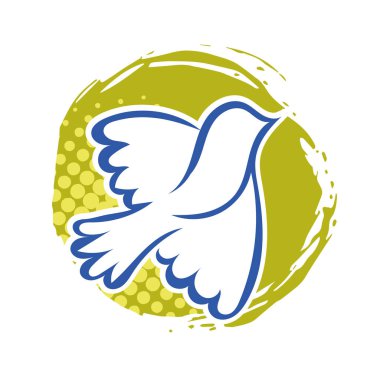 Rozet şeklindeki küçük kuşun çizgi çizimi. Logo için geometrik şekilli güvercin çizimi.