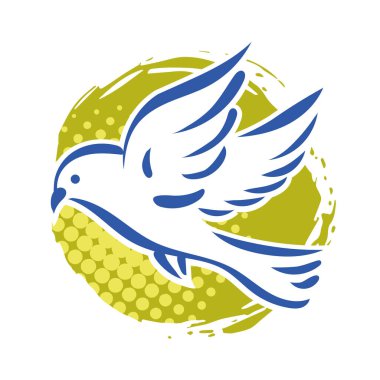 Rozet şeklindeki küçük kuşun çizgi çizimi. Logo için geometrik şekilli güvercin çizimi.