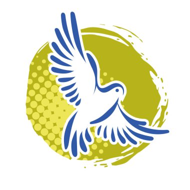 Rozet şeklindeki küçük kuşun çizgi çizimi. Logo için geometrik şekilli güvercin çizimi.