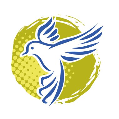 Rozet şeklindeki küçük kuşun çizgi çizimi. Logo için geometrik şekilli güvercin çizimi.