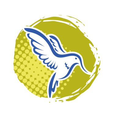 Rozet şeklindeki küçük kuşun çizgi çizimi. Logo için geometrik şekilli güvercin çizimi.