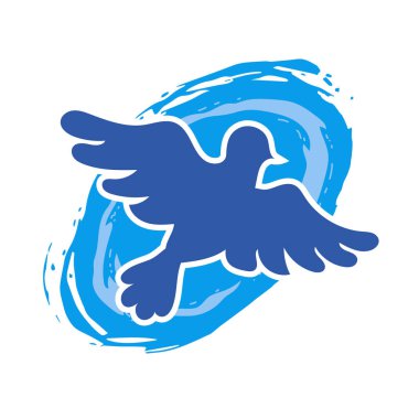 Rozet şeklinde şekillendirilmiş küçük kuş silueti. Logo için geometrik şekilli küçük bir güvercin çizimi.