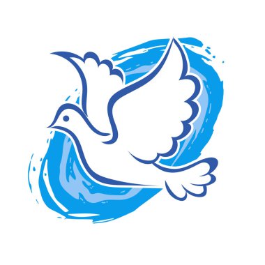 Rozet şeklindeki küçük kuşun çizgi çizimi. Logo için geometrik şekilli güvercin çizimi.