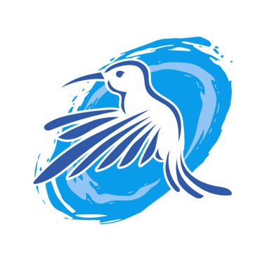 Rozet şeklindeki küçük kuşun çizgi çizimi. Logo için geometrik şekilli güvercin çizimi.