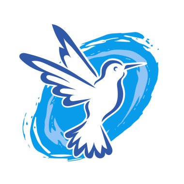 Rozet şeklindeki küçük kuşun çizgi çizimi. Logo için geometrik şekilli güvercin çizimi.