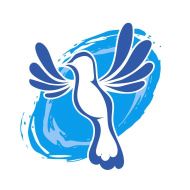 Rozet şeklindeki küçük kuşun çizgi çizimi. Logo için geometrik şekilli güvercin çizimi.