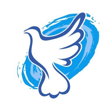 Rozet şeklindeki küçük kuşun çizgi çizimi. Logo için geometrik şekilli güvercin çizimi.