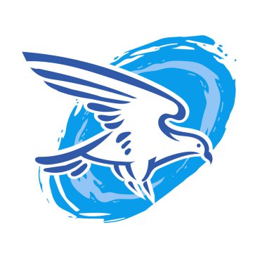 Rozet şeklinde çizen stilize edilmiş kartal çizgi çizimi. Logo için geometrik şekilli küçük bir kartal çizimi.