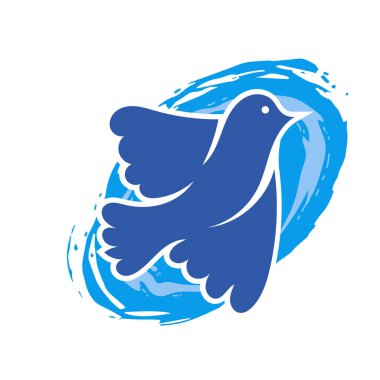 Rozet şeklinde şekillendirilmiş küçük kuş silueti. Logo için geometrik şekilli küçük bir güvercin çizimi.