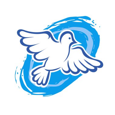 Rozet şeklindeki küçük kuşun çizgi çizimi. Logo için geometrik şekilli güvercin çizimi.