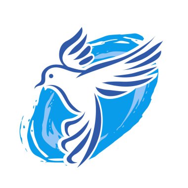 Rozet şeklindeki küçük kuşun çizgi çizimi. Logo için geometrik şekilli güvercin çizimi.