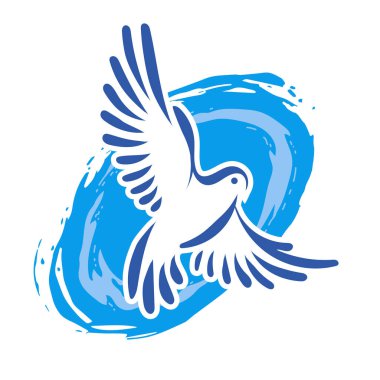 Rozet şeklindeki küçük kuşun çizgi çizimi. Logo için geometrik şekilli güvercin çizimi.