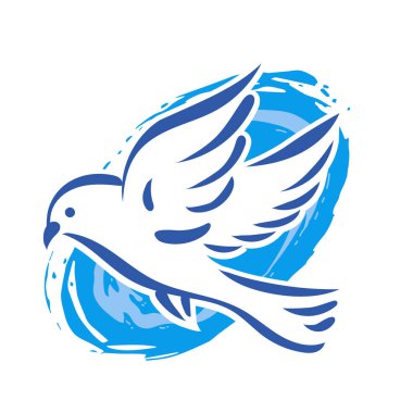 Rozet şeklindeki küçük kuşun çizgi çizimi. Logo için geometrik şekilli güvercin çizimi.