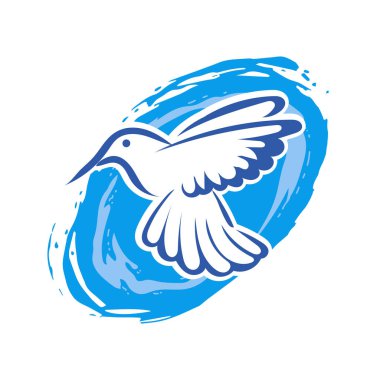 Rozet şeklindeki küçük kuşun çizgi çizimi. Logo için geometrik şekilli güvercin çizimi.