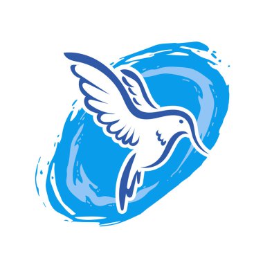 Rozet şeklindeki küçük kuşun çizgi çizimi. Logo için geometrik şekilli güvercin çizimi.