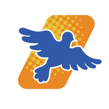 Rozet şeklinde şekillendirilmiş küçük kuş silueti. Logo için geometrik şekilli küçük bir güvercin çizimi.