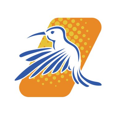 Rozet şeklindeki küçük kuşun çizgi çizimi. Logo için geometrik şekilli güvercin çizimi.