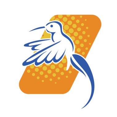 Rozet şeklindeki küçük kuşun çizgi çizimi. Logo için geometrik şekilli güvercin çizimi.