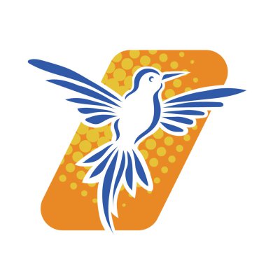 Rozet şeklindeki küçük kuşun çizgi çizimi. Logo için geometrik şekilli güvercin çizimi.