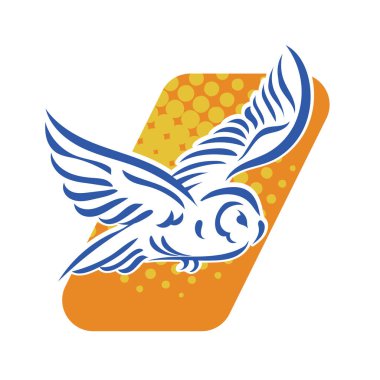 Baykuşun stilize edilmiş çizgi çizimi. Rozet şeklinde. Logo için geometrik şekilli küçük bir baykuş çizimi.