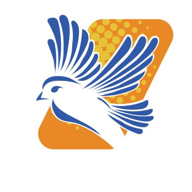 Rozet şeklindeki küçük kuşun çizgi çizimi. Logo için geometrik şekilli güvercin çizimi.