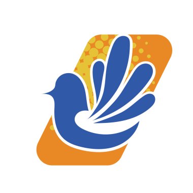 Rozet şeklinde şekillendirilmiş küçük kuş silueti. Logo için geometrik şekilli küçük bir güvercin çizimi.