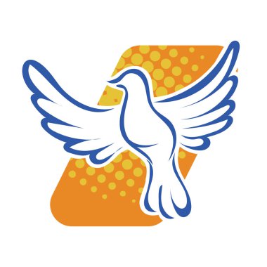 Rozet şeklindeki küçük kuşun çizgi çizimi. Logo için geometrik şekilli güvercin çizimi.