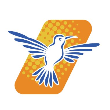 Rozet şeklindeki küçük kuşun çizgi çizimi. Logo için geometrik şekilli güvercin çizimi.