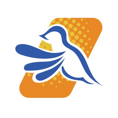 Rozet şeklindeki küçük kuşun çizgi çizimi. Logo için geometrik şekilli güvercin çizimi.