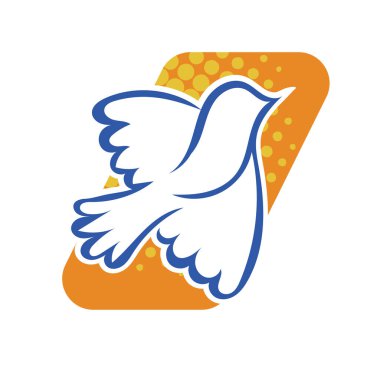 Rozet şeklindeki küçük kuşun çizgi çizimi. Logo için geometrik şekilli güvercin çizimi.