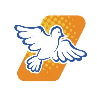 Rozet şeklindeki küçük kuşun çizgi çizimi. Logo için geometrik şekilli güvercin çizimi.