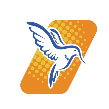 Rozet şeklindeki küçük kuşun çizgi çizimi. Logo için geometrik şekilli güvercin çizimi.