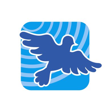 Rozet şeklinde şekillendirilmiş küçük kuş silueti. Logo için geometrik şekilli küçük bir güvercin çizimi.