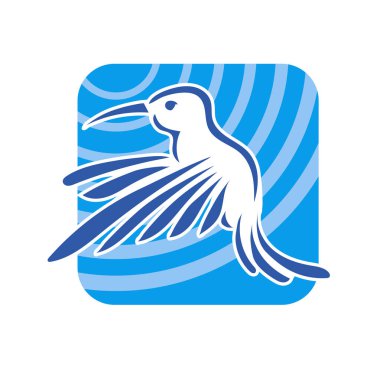 Rozet şeklindeki küçük kuşun çizgi çizimi. Logo için geometrik şekilli güvercin çizimi.