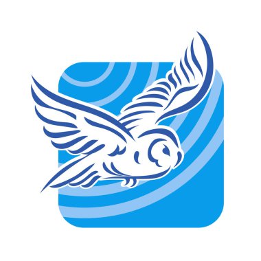 Baykuşun stilize edilmiş çizgi çizimi. Rozet şeklinde. Logo için geometrik şekilli küçük bir baykuş çizimi.