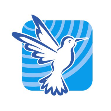 Rozet şeklindeki küçük kuşun çizgi çizimi. Logo için geometrik şekilli güvercin çizimi.