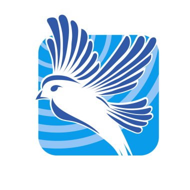 Rozet şeklindeki küçük kuşun çizgi çizimi. Logo için geometrik şekilli güvercin çizimi.