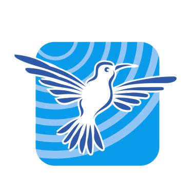 Rozet şeklindeki küçük kuşun çizgi çizimi. Logo için geometrik şekilli güvercin çizimi.