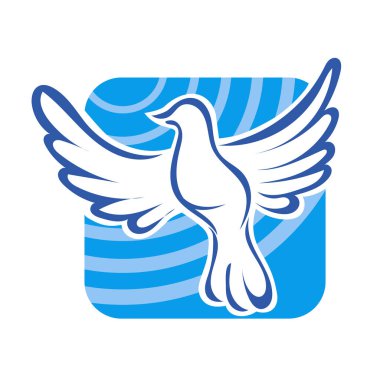 Rozet şeklindeki küçük kuşun çizgi çizimi. Logo için geometrik şekilli güvercin çizimi.