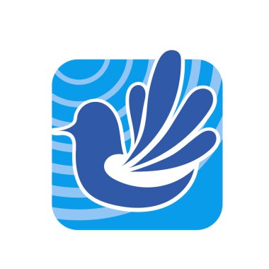 Rozet şeklinde şekillendirilmiş küçük kuş silueti. Logo için geometrik şekilli küçük bir güvercin çizimi.