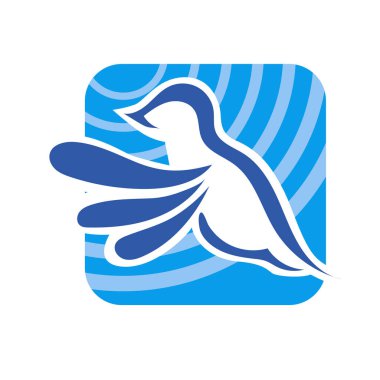 Rozet şeklindeki küçük kuşun çizgi çizimi. Logo için geometrik şekilli güvercin çizimi.