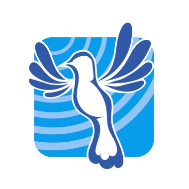 Rozet şeklindeki küçük kuşun çizgi çizimi. Logo için geometrik şekilli güvercin çizimi.